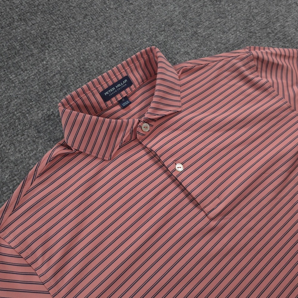 Peter Millar Polo Shirt Mens Medium Pink Stripe Crown Crafted Golf Performance